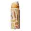 FreeSip 32oz Brunch Bunch; rotating view of warm cream body covered in illustrated brunch food graphics including baguettes, pastries, croissants, eggs, rolling pins, and floral sprigs, with golden yellow flip cap, cream carry loop, and orange lid accent band